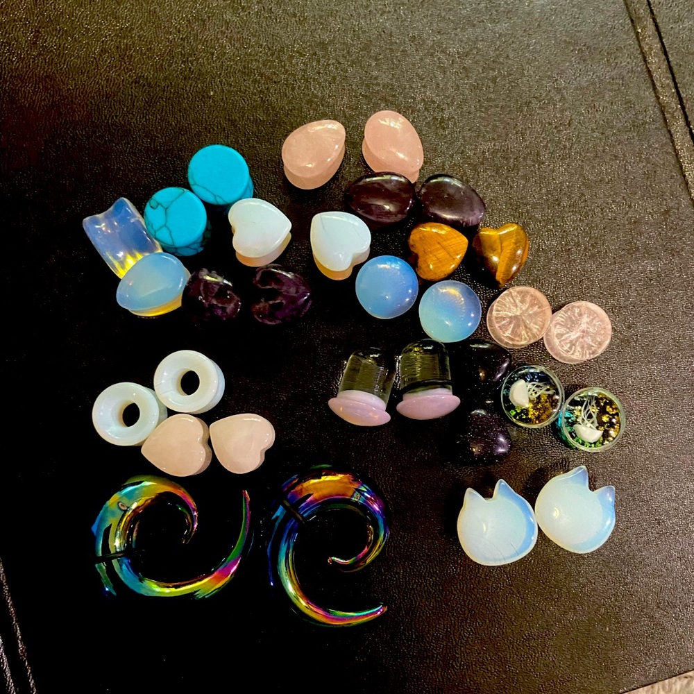 Massive stone and steel plug lot 1/2 gauge 12mm heart teardrop single flare dbl